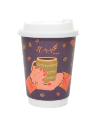 Стакан бумажный 2-слойный ProstoKap Осень-руки фиолетовый d=90 350 мл