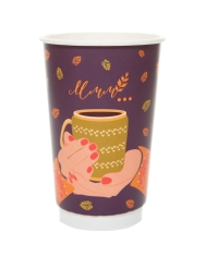 Стакан бумажный 2-слойный ProstoKap Осень-руки фиолетовый d=90 450 мл