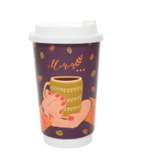 Стакан бумажный 2-слойный ProstoKap Осень-руки фиолетовый d=90 450 мл