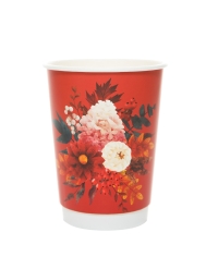 Стакан бумажный 2-слойный ProstoKap Цветы красный d=90 350 мл