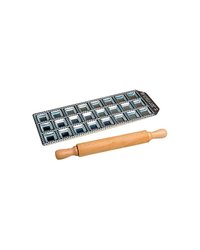 Форма для равиоли 3,5х3,5см со скалкой[24шт] алюмин.,бук ,H=15,L=290,B=130мм металлич.