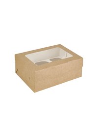 Коробка картонная для кексов, маффинов 250х170х100мм ECO MUF 6 для 6 шт. С окном цвет Крафт/Белый DoECO (х25/150)