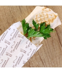 Жиростойкий белый V-пакет с принтом ПРИЯТНОГО АППЕТИТА 90+40×220 мм