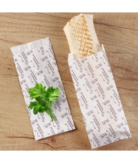 Жиростойкий белый V-пакет с принтом ПРИЯТНОГО АППЕТИТА 90+40×220 мм