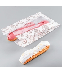 Жиростойкий белый бумажный V-пакет с окном и принтом ВЫПЕЧКА 140+60×250 мм