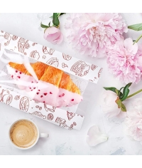 Жиростойкий белый бумажный V-пакет с окном и принтом ВЫПЕЧКА 140+60×250 мм