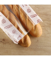 Влагопрочный белый бумажный V-пакет с окном и хлебобулочным принтом 200+65×325 мм