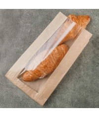 Крафтовый бумажный V-пакет с окном для выпечки 140+60×250 мм