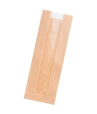 Крафтовый бумажный V-пакет с окном для багета 100+50×300 мм