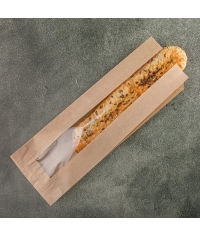 Крафтовый бумажный V-пакет с окном для багета 100+50×300 мм