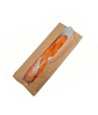 Крафтовый бумажный V-пакет с окном для багета 100+50×300 мм