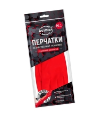 Перчатки AVIORA хозяйственные латексные Красные с удлиненной манжетой 1 пара размер M