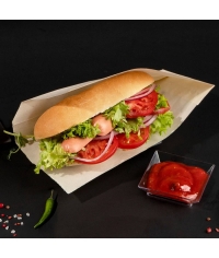 Влагопрочный бумажный бежевый V-уголок для хот-дога 85+40×215 мм