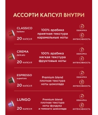 Кофе-капсулы Nespresso Coffesso АССОРТИ 4 вкуса по 5 г коробкой 80 шт.