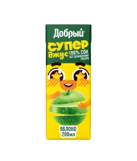 Сок ДОБРЫЙ 100% Supor juice Яблоко с комплексом Active kids 200 мл тетрапак