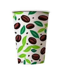 Бумажный стакан EcoCups ЛИСТЬЯ КОФЕ d=90 350/400 мл