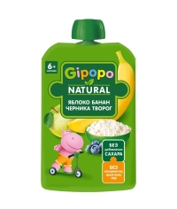 Пюре детское GIPOPO Яблоко Банан Черника Творог 90 г пауч