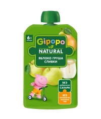 Пюре детское GIPOPO Яблоко Груша Сливки 90 г пауч