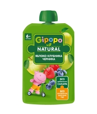 Пюре детское GIPOPO Яблоко Клубника Черника 90 г пауч