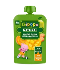 Пюре детское GIPOPO Яблоко Тыква Морковь Манго 90 г пауч