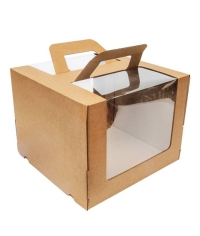 Коробка картонная с ручками и панорамным окном Крафт 260×260×200 мм