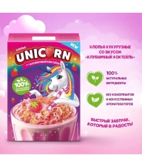 Готовый завтрак UNICORN хлопья кукурузные Клубничный коктейль 220 г