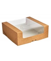 Коробка для торта с панор. окном Буро-Белая 190×185×75мм