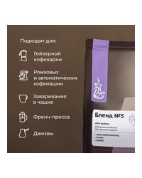 Кофе в зернах «Бленд №5» с азотом для эспрессо (Арабика 100%, 50% Бразилия, 50% Эфиопия) 1 кг