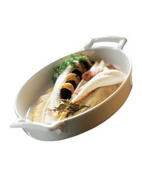 Блюдо «Бель Кузин» овальное с ручками фарфор 0,7л ,H=40,L=240,B=155мм белый
