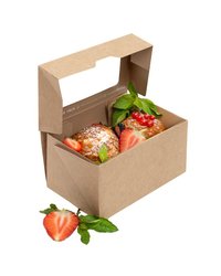 Контейнер бумажный "на вынос" 1200мл 150х100х85мм ONEBOX С окном цвет Крафт (х25/250)