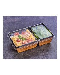 Контейнер бумажный 2х секц. без крыш. 800мл 200х120х50мм OneClick Bottom 800B/b BLACK цвет Черный (х300)