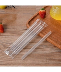 Пластиковые прямые трубочки со скошенным углом Прозрачные 240 мм d=12 мм в инд. упак. для бабл-ти