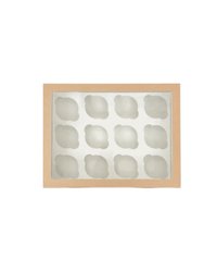 Коробка картонная для кексов, маффинов с ложементом 330х250х100мм ECO Muf 12 для 12 шт. С окном цвет Крафт/Белый DoECO (х25/100)