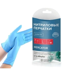 Перчатки Mercator смотровые нитриловые неопудренные Голубые р. L 10 шт.