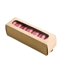 Коробка картонная для 6 макаронс DoECO MB 6 с окном белая /крафт 180×55×55 мм Коробка картонная для 6 макаронс DoECO MB 6 с окном белая /крафт 180×55×55 мм