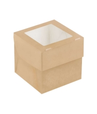 Коробка картонная на 1 капкейк DoECO MUF 1 с окном белая /крафт 100×100×100 мм