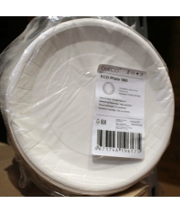 Тарелка бумажная DoECO PLATE 180 W Белая d=180 мм