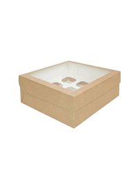 Коробка картонная для кексов, маффинов 250х250х100мм ECO MUF 9 для 9 шт. С окном цвет Крафт/Белый DoECO (х25/100)