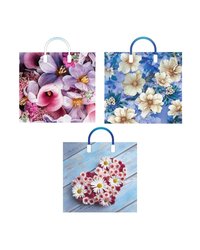 Пакет ПЭ с пластмассовыми ручками 38x34+3см (90) (Ассорти цветы) Глянцевый Артпласт (х50/150)