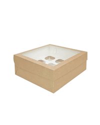 Коробка картонная для кексов, маффинов 250х250х100мм ECO MUF 9 для 9 шт. С окном цвет Крафт/Белый DoECO (х25/100)