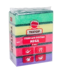 Губки для мытья посуды Textop Mega 115×75×32 мм 5 шт.