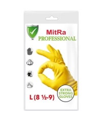 Перчатки хозяйственные латексные Mitra Professional с хлопковым напылением Желтые, пара р-р L