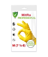 Перчатки хозяйственные латексные Mitra Professional с хлопковым напылением Желтые, пара р-р M