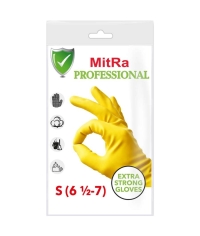 Перчатки хозяйственные латексные Mitra Professional с хлопковым напылением Желтые, пара р-р S