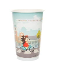 Стакан бумажный 2-слойный Глянцевый ЁЖИКИ d=90 450 мл