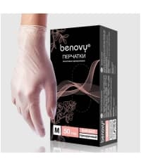 Перчатки BENOVY смотровые неопудр. винил р. M прозрачные
