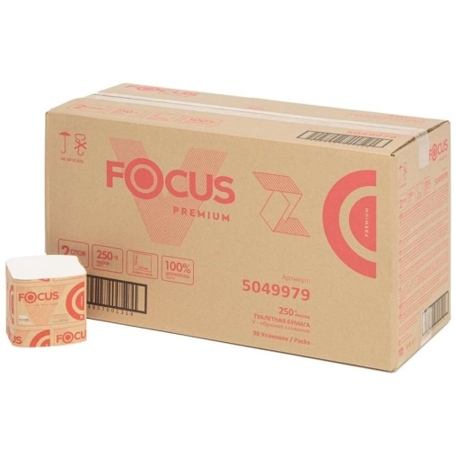Туалетная бумага листовая Focus 2-слойная 23×10.8 см V-сложение 250 л.