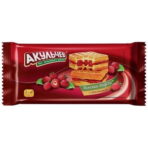Вафли Венские Акульчев Земляника 100 г × 36