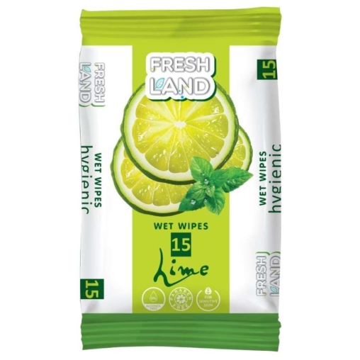 Влажные гигиенические салфетки Freshland Лайм упаковка 15 шт.