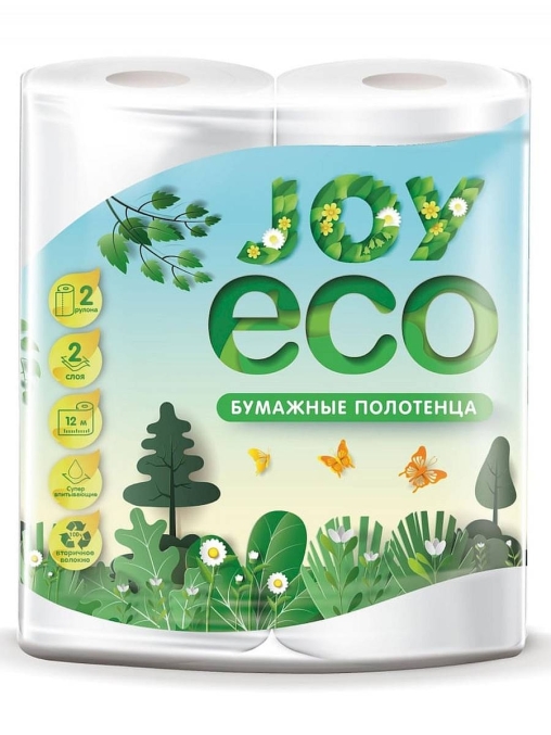 Полотенца бумажные 2-слойные JOY Eco 2 рулона